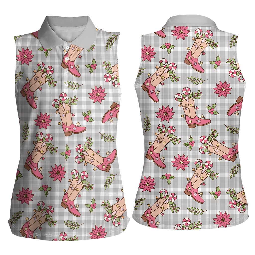 Gray Paniolo Palaka Hawaiian Cowgirl Christmas Women Sleeveless Polo Shirt LT9 - Polynesian Pride