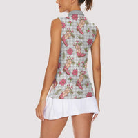 Gray Paniolo Palaka Hawaiian Cowgirl Christmas Women Sleeveless Polo Shirt LT9 - Polynesian Pride