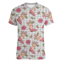 Gray Paniolo Palaka Hawaiian Cowgirl Christmas Women V-Neck T-Shirt LT9 Female Gray - Polynesian Pride
