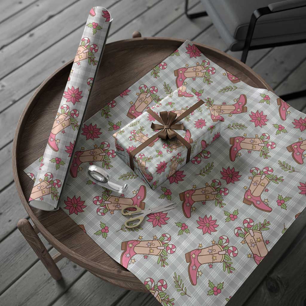 Gray Paniolo Palaka Hawaiian Cowgirl Christmas Wrapping Paper - Polynesian Pride