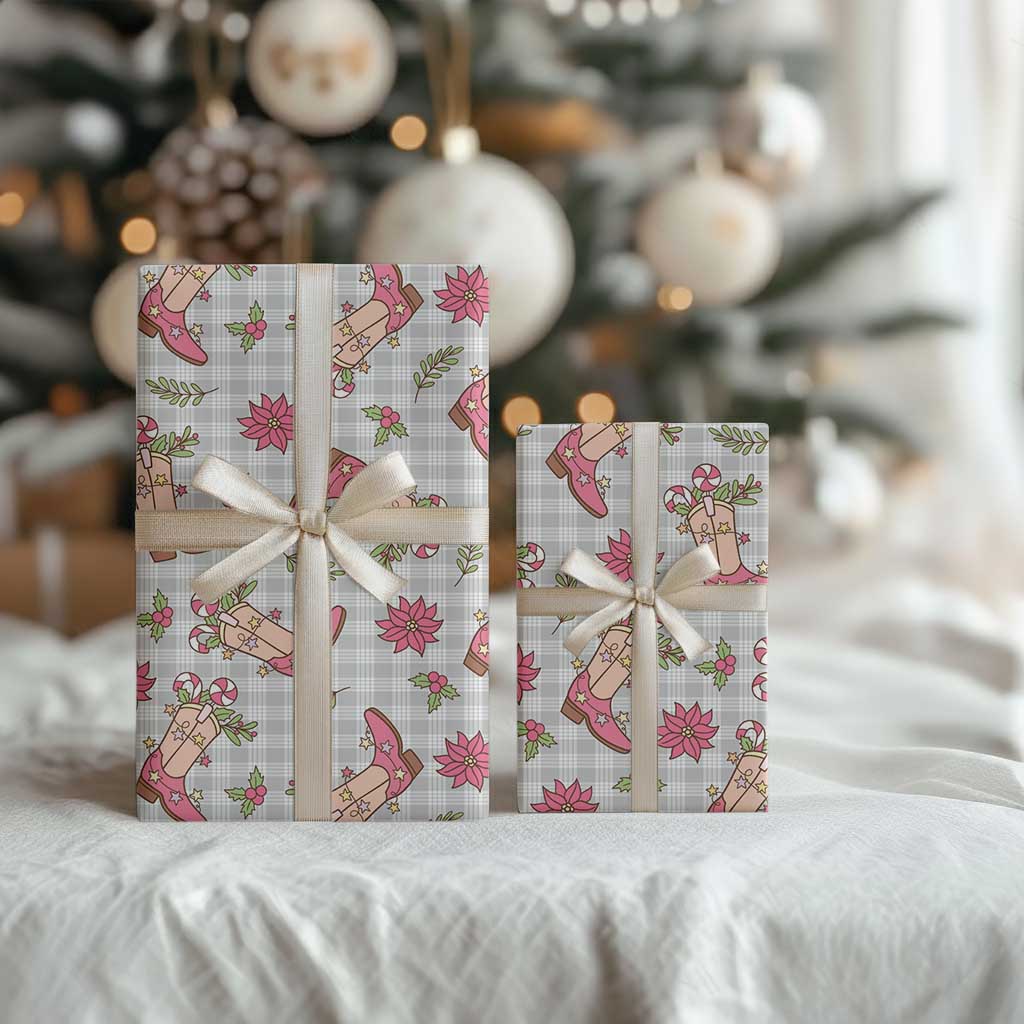 Gray Paniolo Palaka Hawaiian Cowgirl Christmas Wrapping Paper - Polynesian Pride