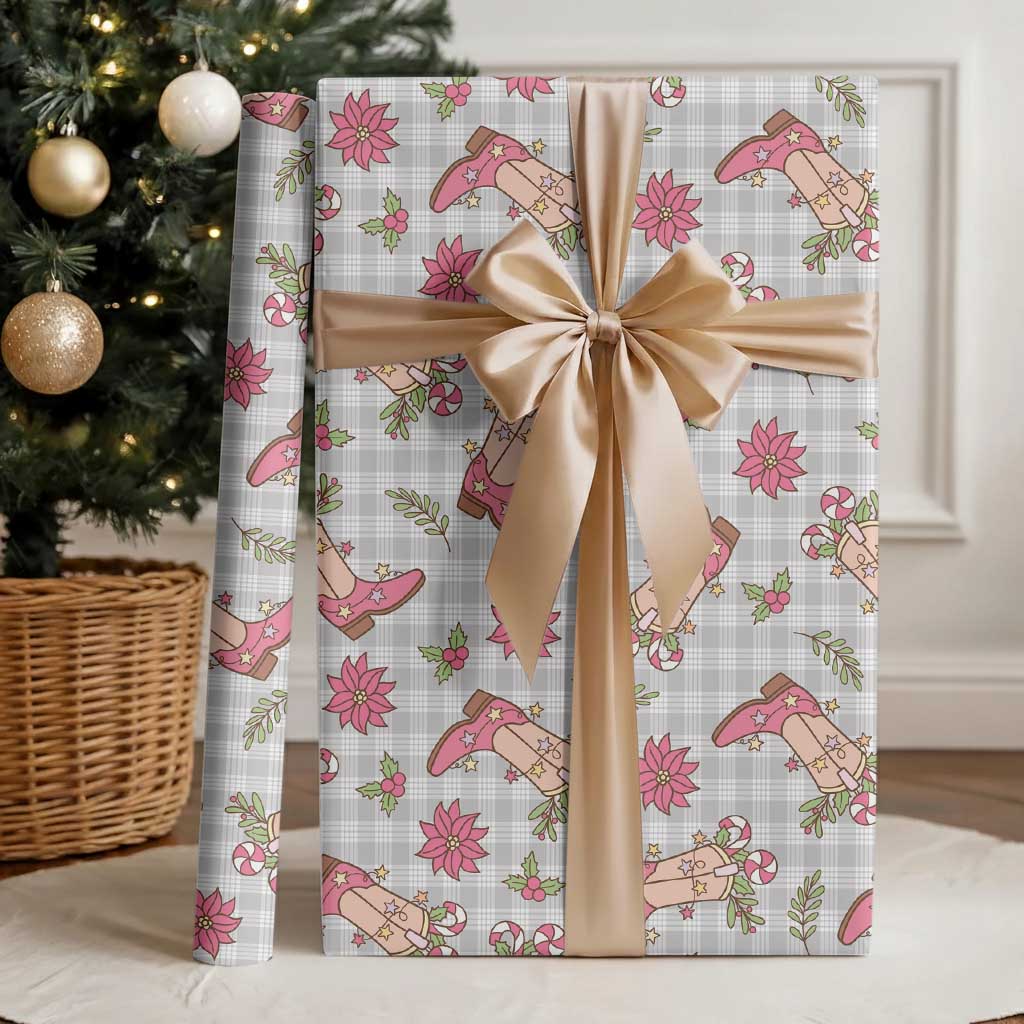 Gray Paniolo Palaka Hawaiian Cowgirl Christmas Wrapping Paper - Polynesian Pride
