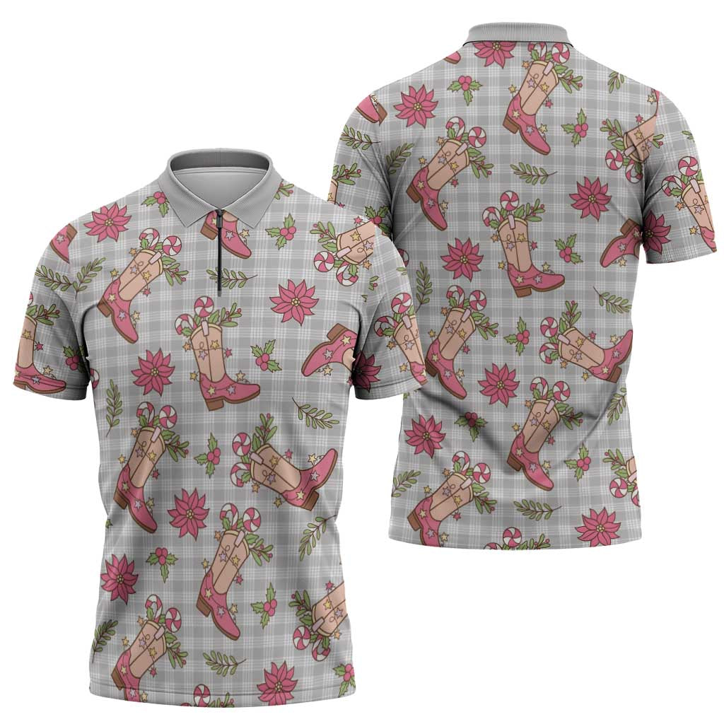 Gray Paniolo Palaka Hawaiian Cowgirl Christmas Zipper Polo Shirt - Polynesian Pride