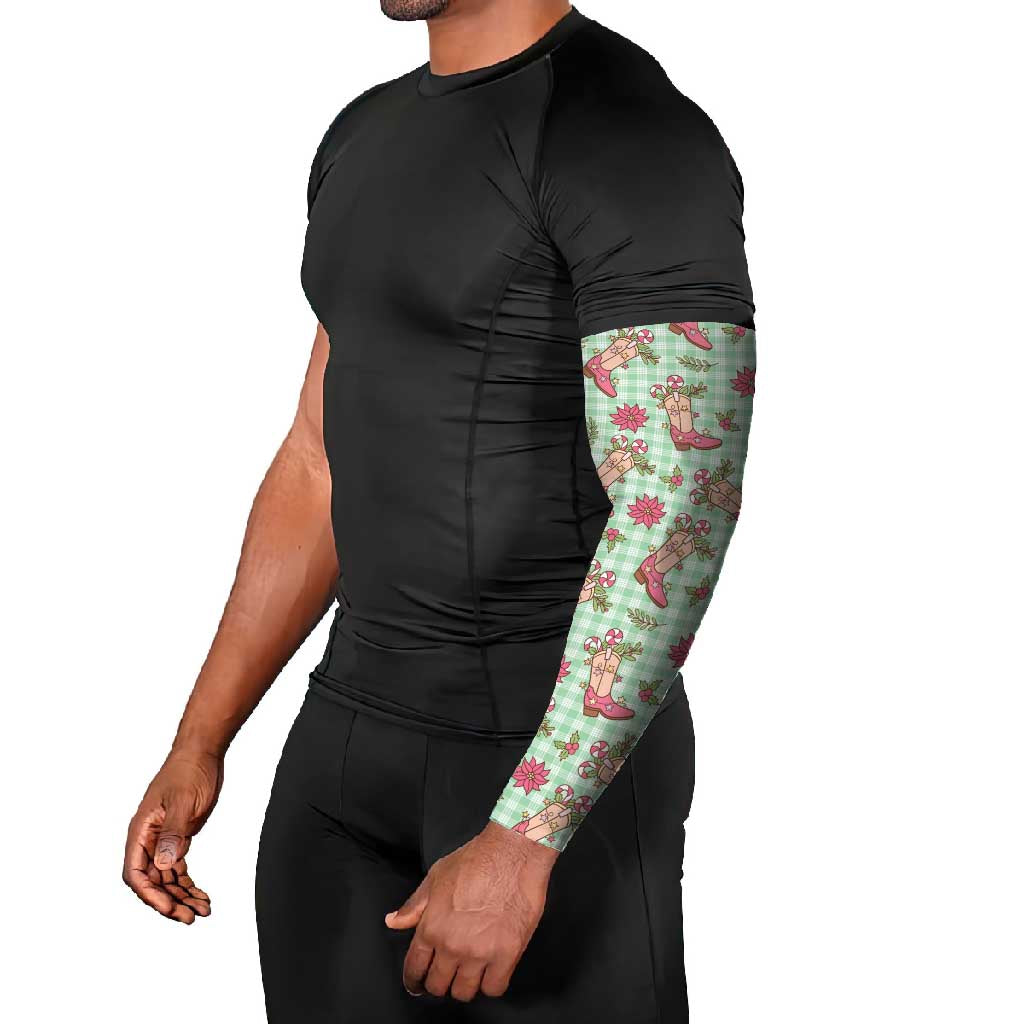 Green Paniolo Palaka Hawaiian Cowgirl Christmas Arm Sleeves - Polynesian Pride