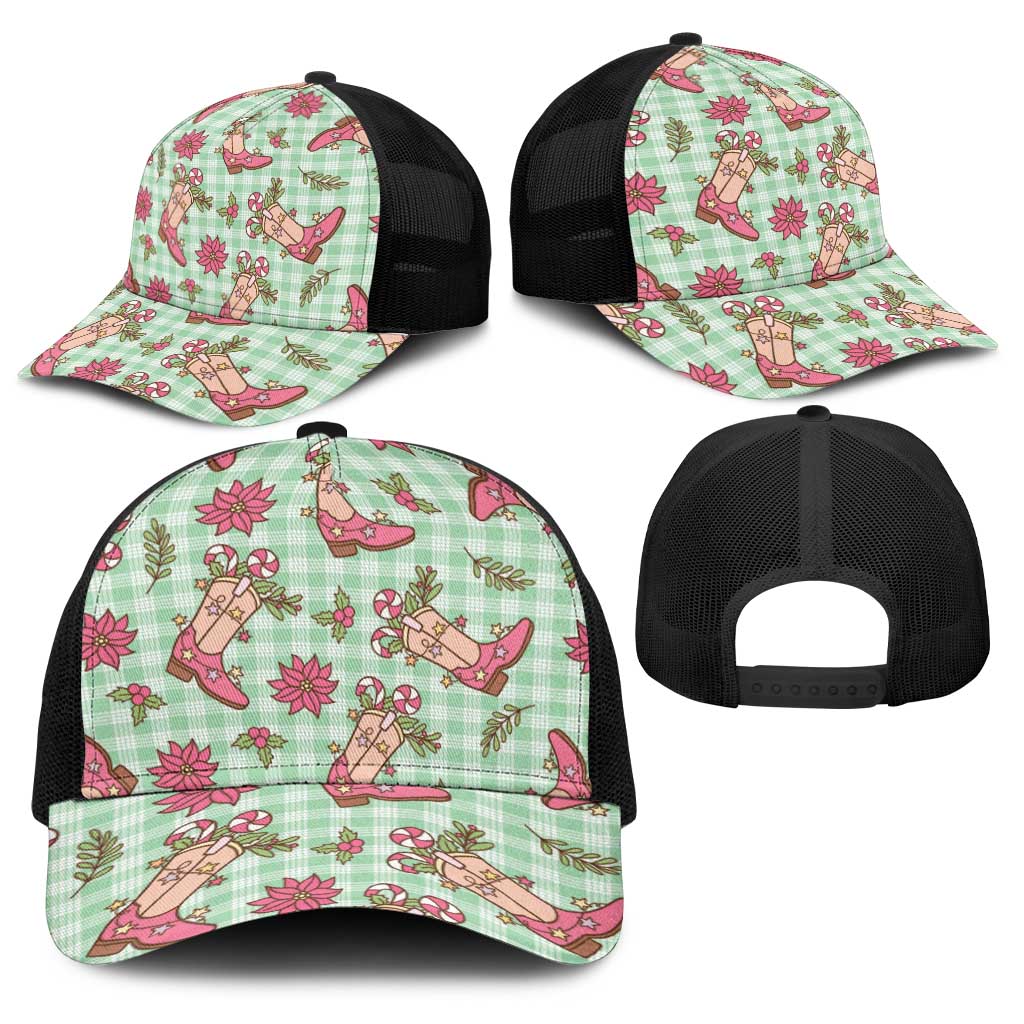 Green Paniolo Palaka Hawaiian Cowgirl Christmas Baseball Net Cap - Polynesian Pride