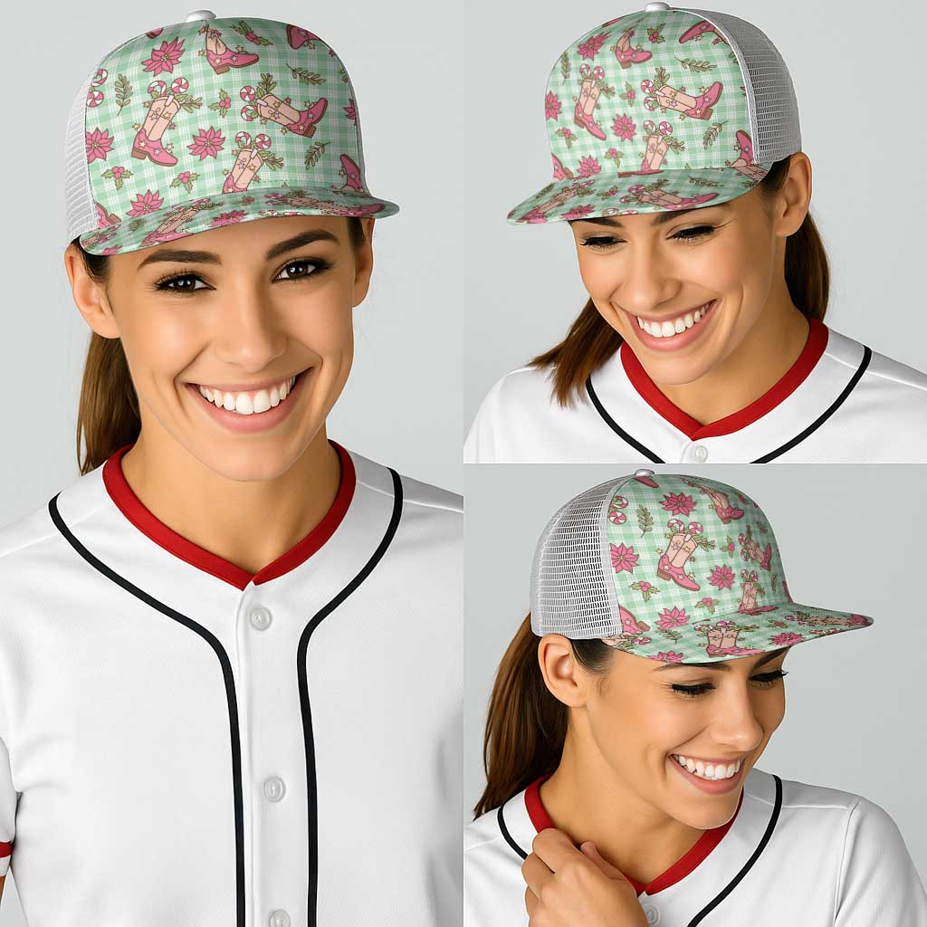 Green Paniolo Palaka Hawaiian Cowgirl Christmas Baseball Net Cap - Polynesian Pride