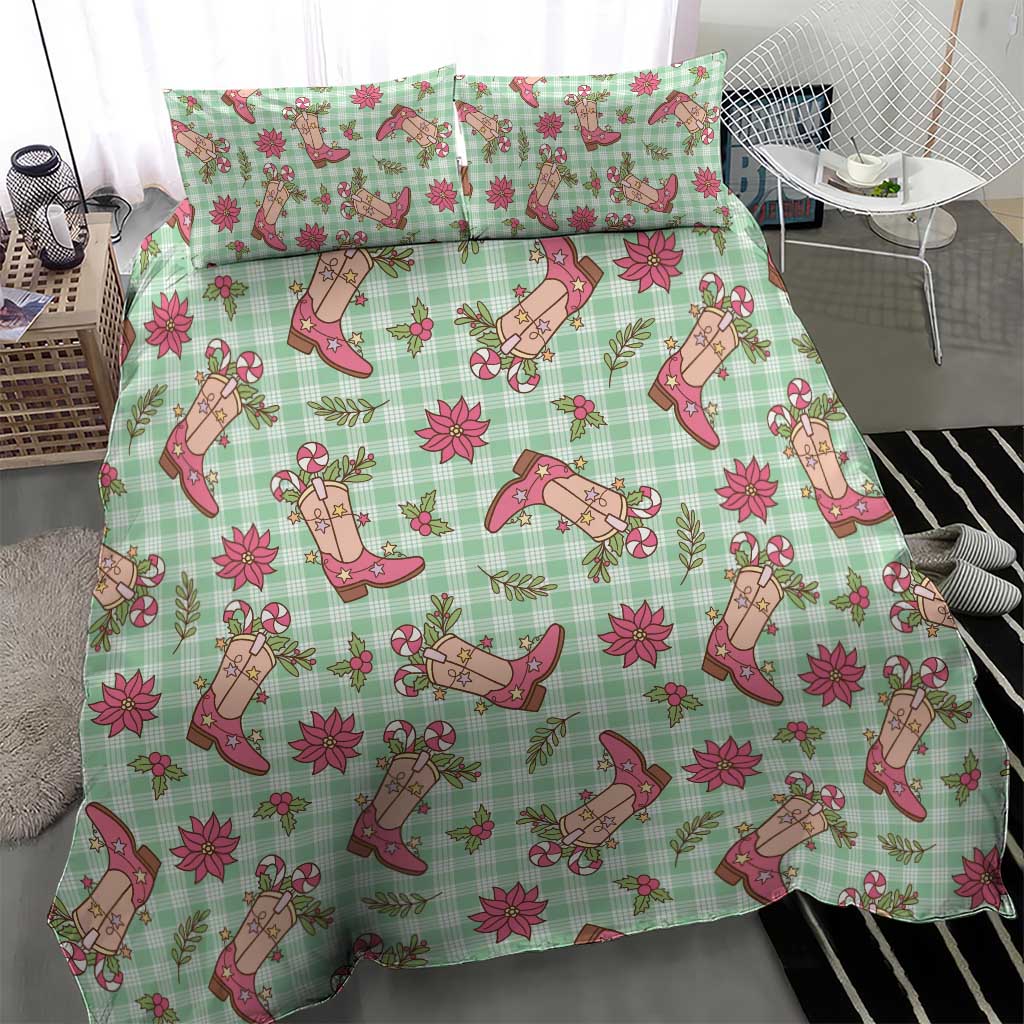 Green Paniolo Palaka Hawaiian Cowgirl Christmas Bedding Set - Polynesian Pride