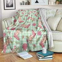 Green Paniolo Palaka Hawaiian Cowgirl Christmas Blanket - Polynesian Pride