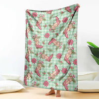 Green Paniolo Palaka Hawaiian Cowgirl Christmas Blanket - Polynesian Pride