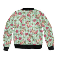 Green Paniolo Palaka Hawaiian Cowgirl Christmas Bomber Jacket LT9 - Polynesian Pride
