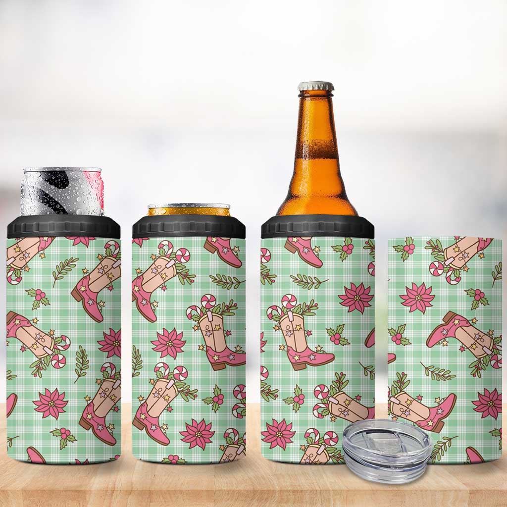 Green Paniolo Palaka Hawaiian Cowgirl Christmas 4 in 1 Can Cooler Tumbler - Polynesian Pride