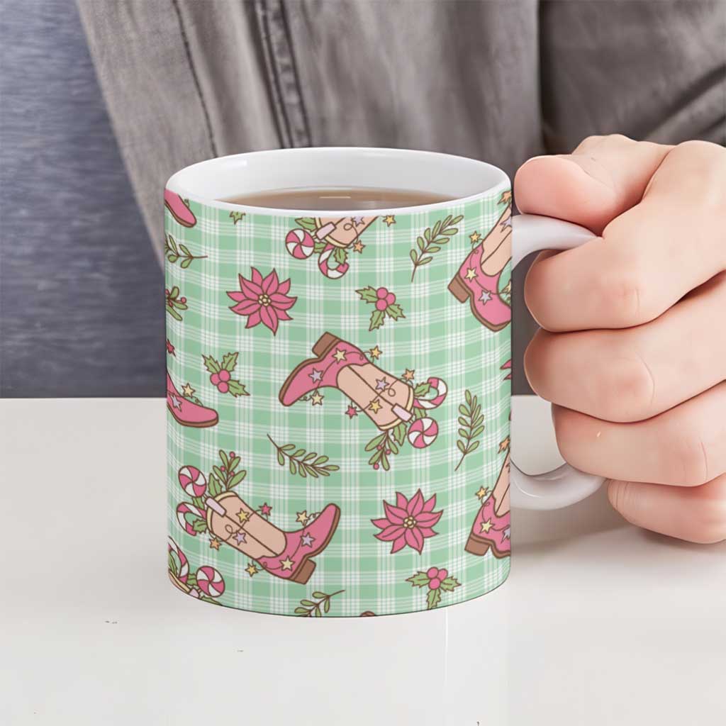 Green Paniolo Palaka Hawaiian Cowgirl Christmas Ceramic Mug - Polynesian Pride