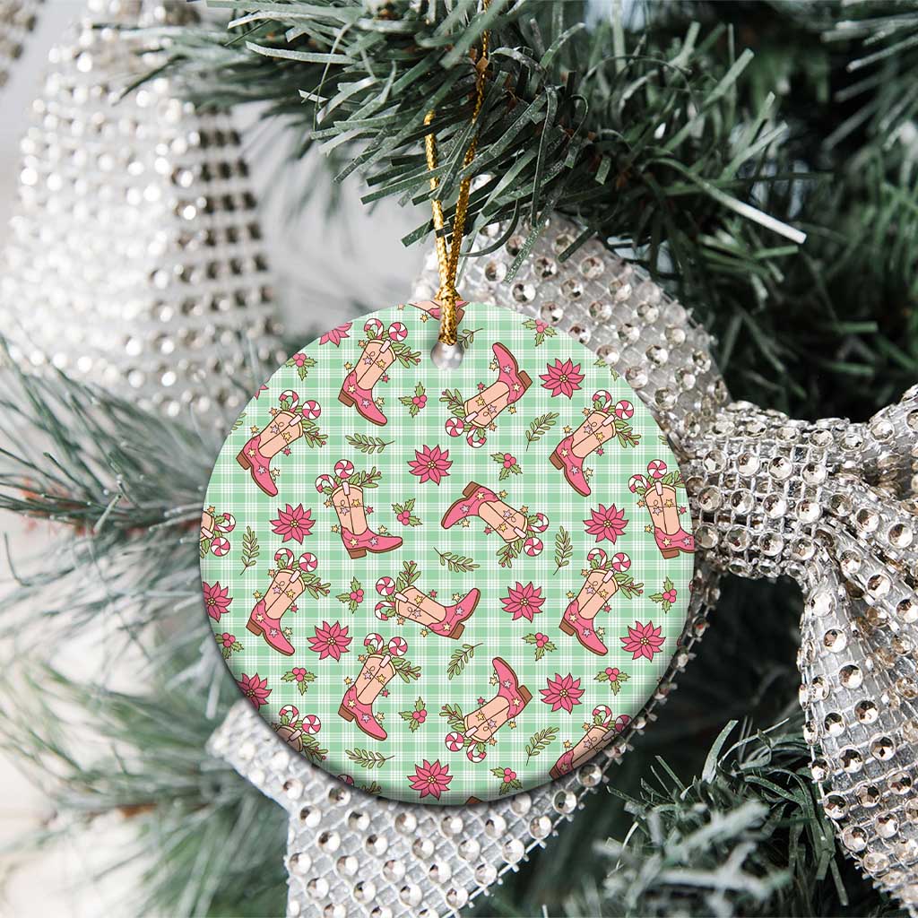 Green Paniolo Palaka Hawaiian Cowgirl Christmas Ceramic Ornament - Polynesian Pride