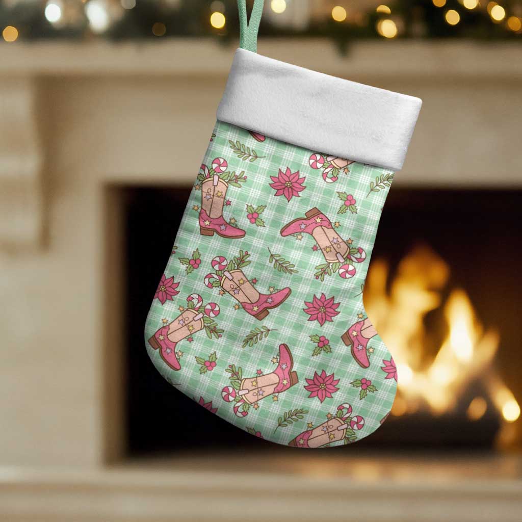 Green Paniolo Palaka Hawaiian Cowgirl Christmas Stocking - Polynesian Pride