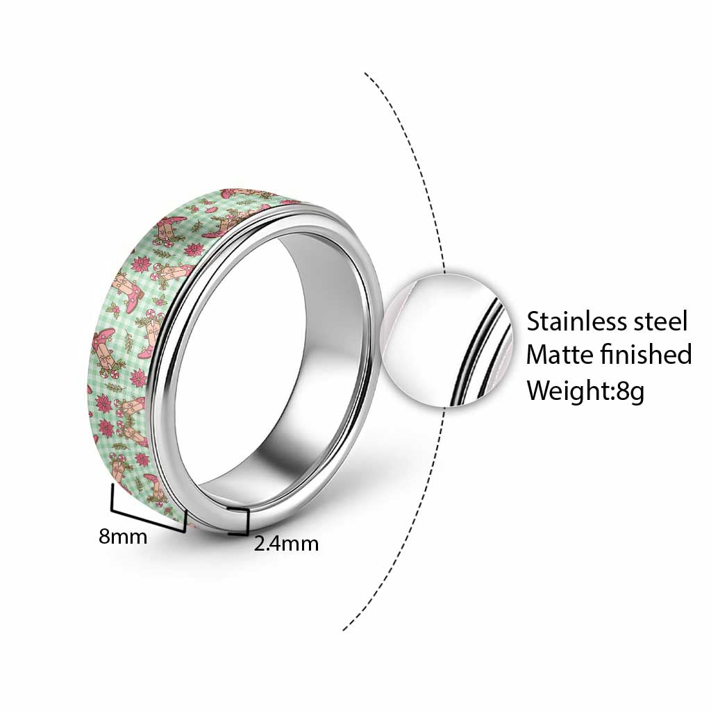 Green Paniolo Palaka Hawaiian Cowgirl Christmas Classic Ring - Polynesian Pride