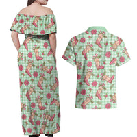 Green Paniolo Palaka Hawaiian Cowgirl Christmas Couples Matching Off Shoulder Maxi Dress and Hawaiian Shirt LT9 - Polynesian Pride