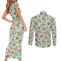 Green Paniolo Palaka Hawaiian Cowgirl Christmas Couples Matching Short Sleeve Bodycon Dress and Long Sleeve Button Shirt LT9 - Polynesian Pride