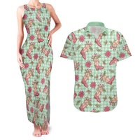 Green Paniolo Palaka Hawaiian Cowgirl Christmas Couples Matching Tank Maxi Dress and Hawaiian Shirt LT9 Green - Polynesian Pride