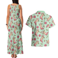 Green Paniolo Palaka Hawaiian Cowgirl Christmas Couples Matching Tank Maxi Dress and Hawaiian Shirt LT9 - Polynesian Pride