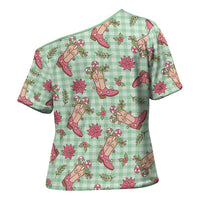 Green Paniolo Palaka Hawaiian Cowgirl Christmas Cross Shoulder Shirt - Polynesian Pride