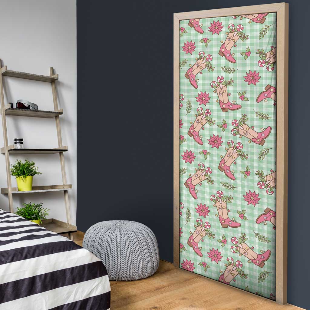Green Paniolo Palaka Hawaiian Cowgirl Christmas Door Cover - Polynesian Pride