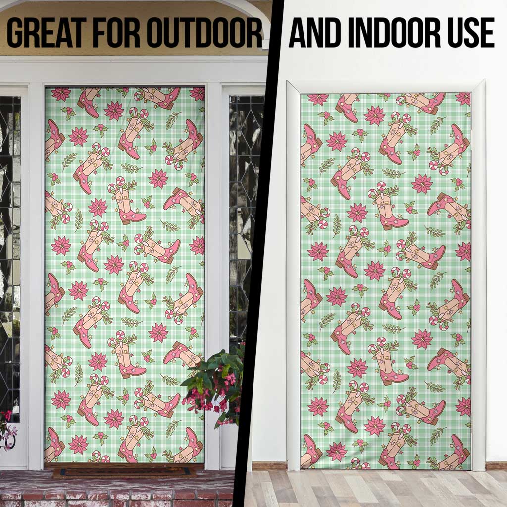 Green Paniolo Palaka Hawaiian Cowgirl Christmas Door Cover - Polynesian Pride