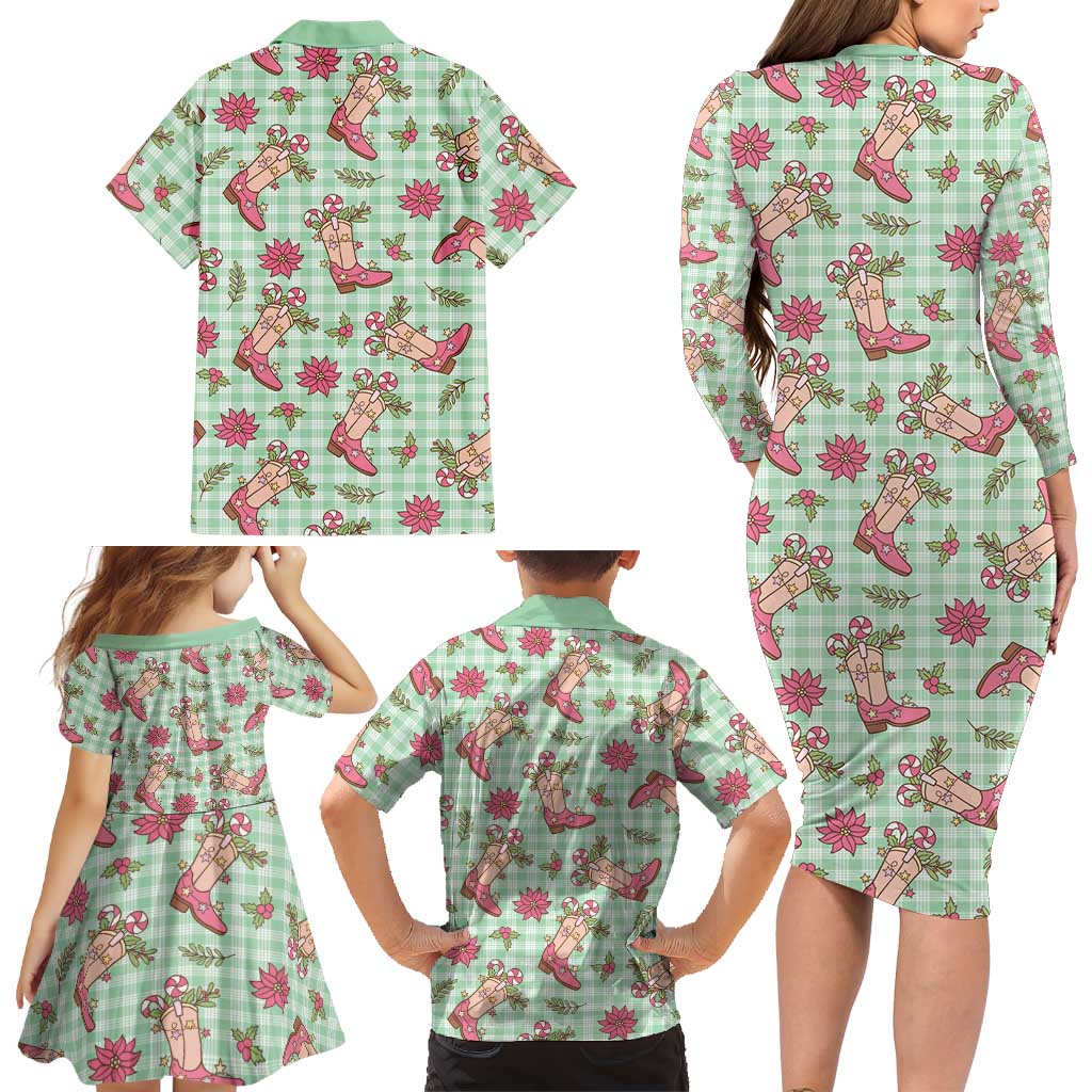 Green Paniolo Palaka Hawaiian Cowgirl Christmas Family Matching Long Sleeve Bodycon Dress and Hawaiian Shirt LT9 - Polynesian Pride