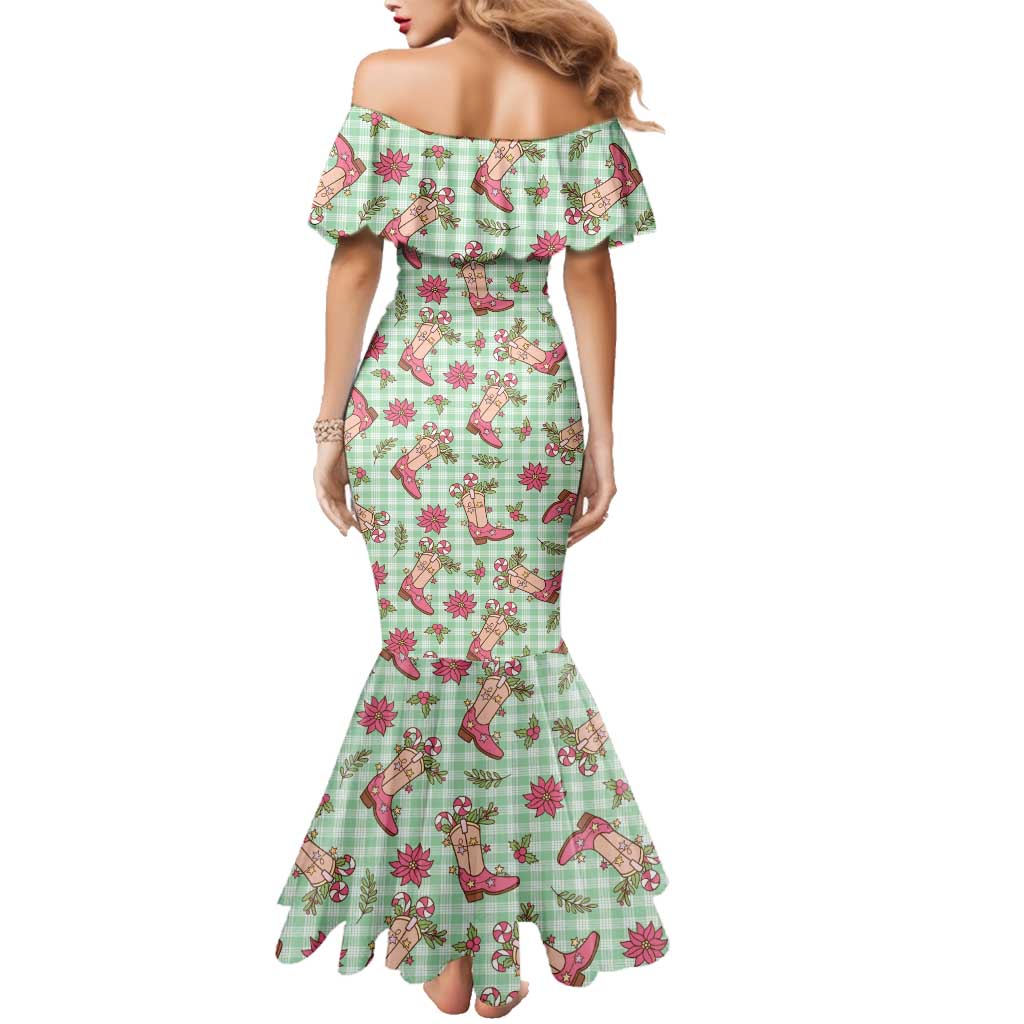 Green Paniolo Palaka Hawaiian Cowgirl Christmas Family Matching Mermaid Dress and Hawaiian Shirt LT9 - Polynesian Pride