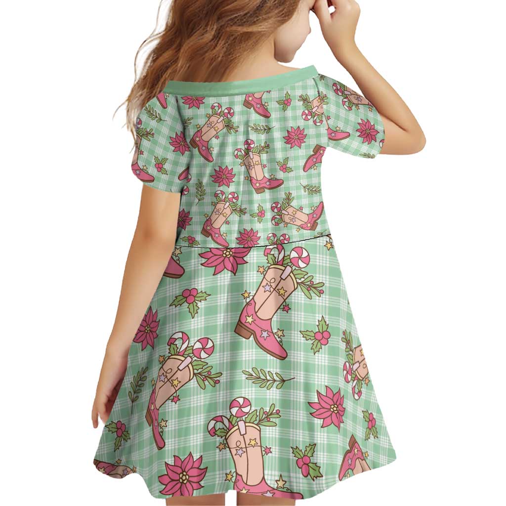 Green Paniolo Palaka Hawaiian Cowgirl Christmas Family Matching Off The Shoulder Long Sleeve Dress and Hawaiian Shirt LT9 - Polynesian Pride
