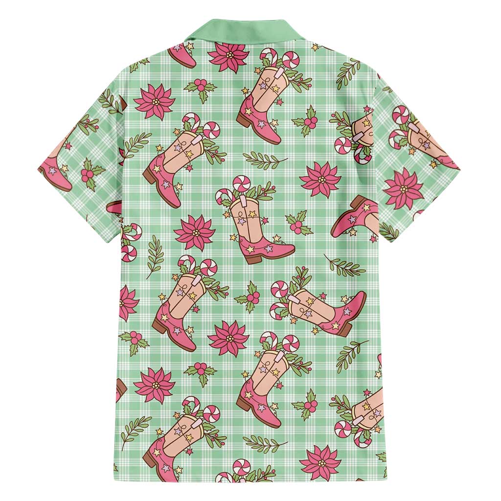 Green Paniolo Palaka Hawaiian Cowgirl Christmas Family Matching Off The Shoulder Long Sleeve Dress and Hawaiian Shirt LT9 - Polynesian Pride