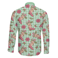 Green Paniolo Palaka Hawaiian Cowgirl Christmas Family Matching Off The Shoulder Long Sleeve Dress and Hawaiian Shirt LT9 - Polynesian Pride