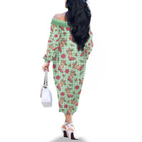 Green Paniolo Palaka Hawaiian Cowgirl Christmas Family Matching Off The Shoulder Long Sleeve Dress and Hawaiian Shirt LT9 - Polynesian Pride