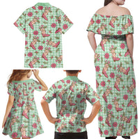 Green Paniolo Palaka Hawaiian Cowgirl Christmas Family Matching Off Shoulder Maxi Dress and Hawaiian Shirt LT9 - Polynesian Pride