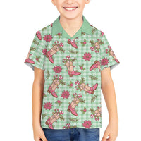 Green Paniolo Palaka Hawaiian Cowgirl Christmas Family Matching Puletasi and Hawaiian Shirt LT9 Son's Shirt Green - Polynesian Pride
