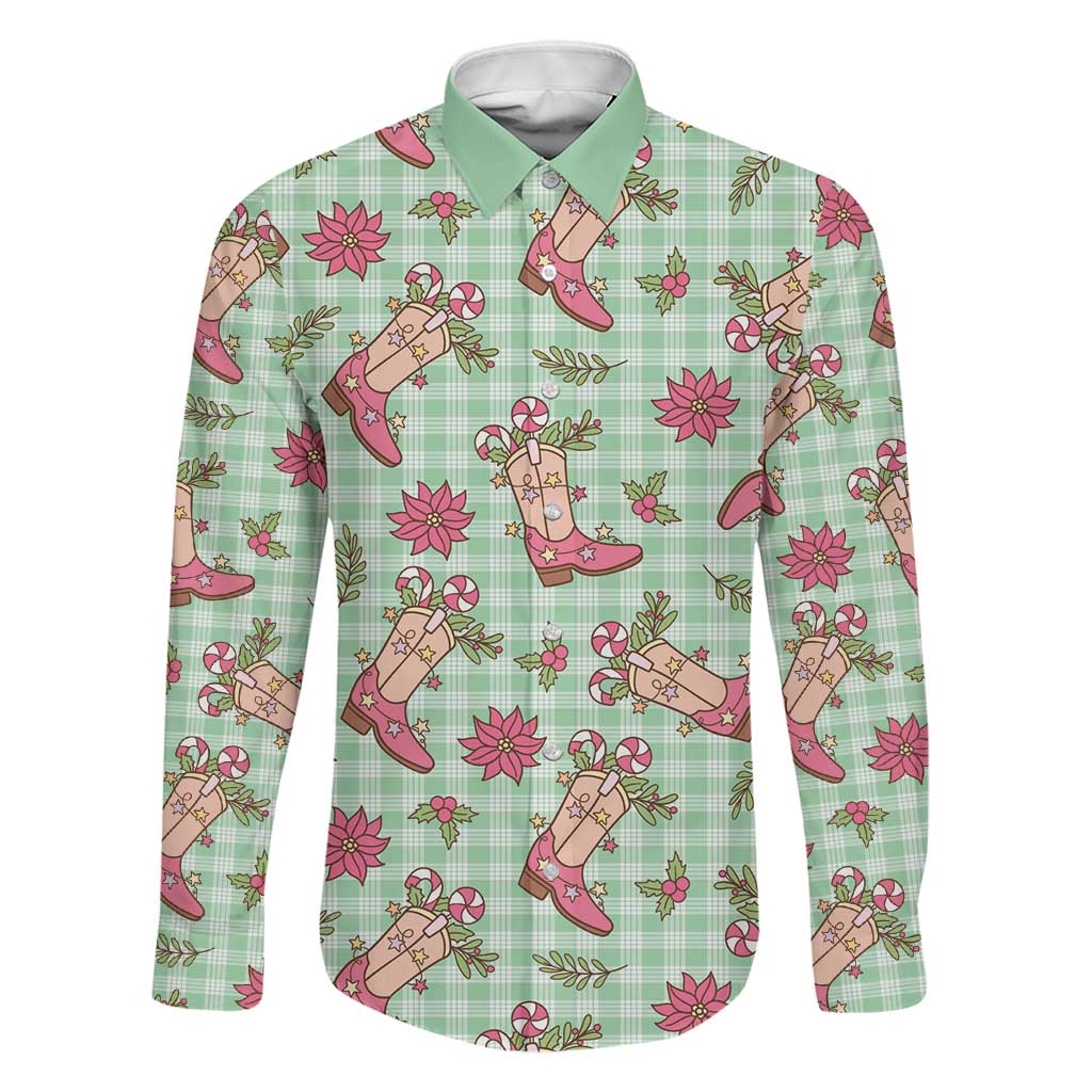 Green Paniolo Palaka Hawaiian Cowgirl Christmas Family Matching Short Sleeve Bodycon Dress and Hawaiian Shirt LT9 Dad's Shirt - Long Sleeve Green - Polynesian Pride