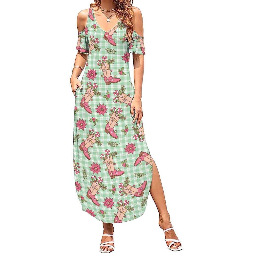 Green Paniolo Palaka Hawaiian Cowgirl Christmas Family Matching Summer Maxi Dress and Hawaiian Shirt LT9 Mom's Dress Green - Polynesian Pride