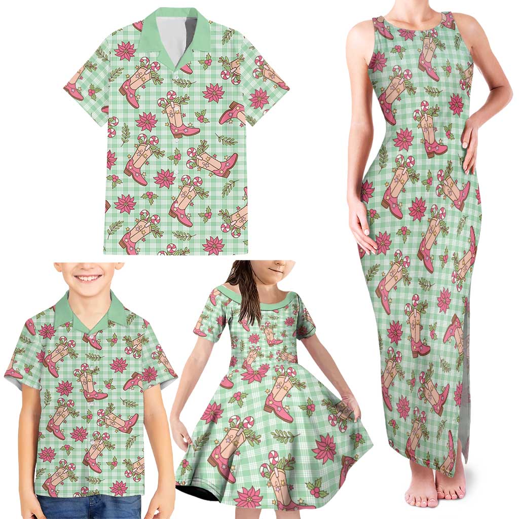 Green Paniolo Palaka Hawaiian Cowgirl Christmas Family Matching Tank Maxi Dress and Hawaiian Shirt LT9 - Polynesian Pride