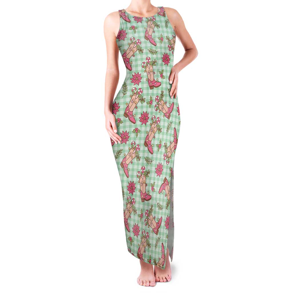 Green Paniolo Palaka Hawaiian Cowgirl Christmas Family Matching Tank Maxi Dress and Hawaiian Shirt LT9 Mom's Dress Green - Polynesian Pride