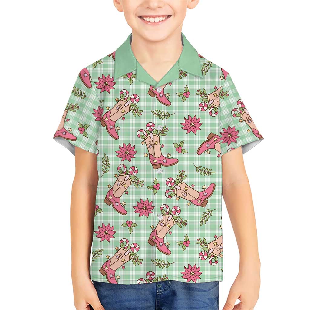 Green Paniolo Palaka Hawaiian Cowgirl Christmas Family Matching Tank Maxi Dress and Hawaiian Shirt LT9 Son's Shirt Green - Polynesian Pride