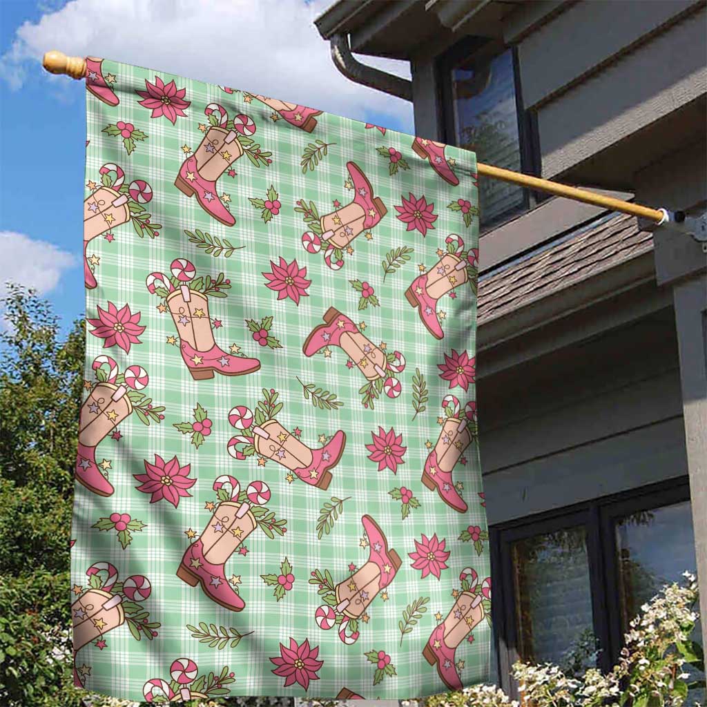 Green Paniolo Palaka Hawaiian Cowgirl Christmas Garden Flag - Polynesian Pride