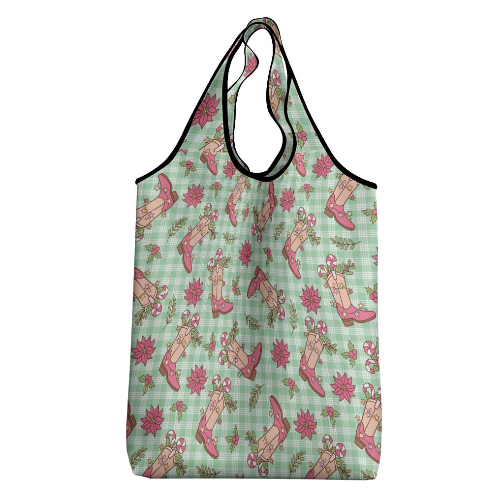 Green Paniolo Palaka Hawaiian Cowgirl Christmas Grocery Bag - Polynesian Pride