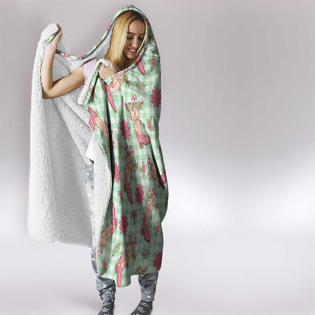 Green Paniolo Palaka Hawaiian Cowgirl Christmas Hooded Blanket - Polynesian Pride