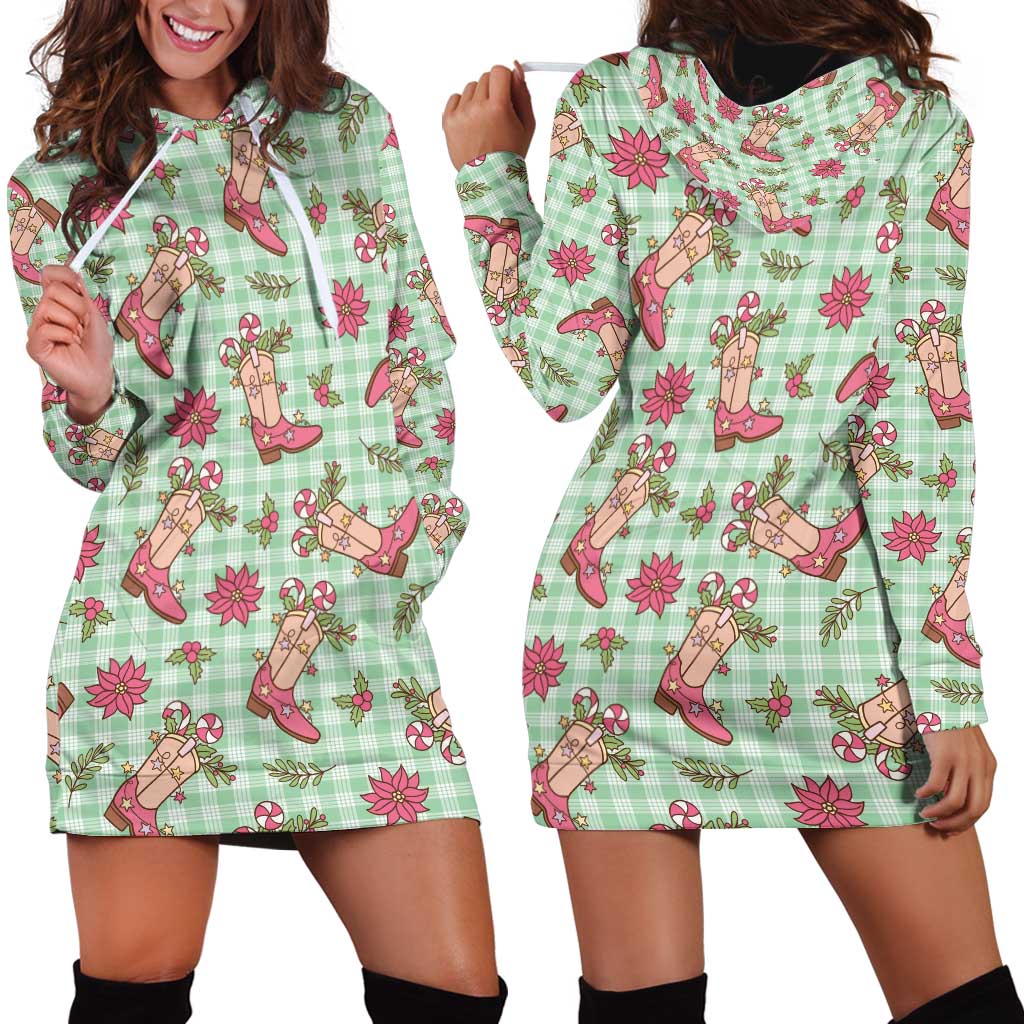 Green Paniolo Palaka Hawaiian Cowgirl Christmas Hoodie Dress LT9 - Polynesian Pride