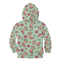 Green Paniolo Palaka Hawaiian Cowgirl Christmas Kid Hoodie LT9 - Polynesian Pride