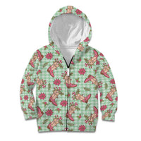 Green Paniolo Palaka Hawaiian Cowgirl Christmas Kid Hoodie LT9 Zip Hoodie Green - Polynesian Pride