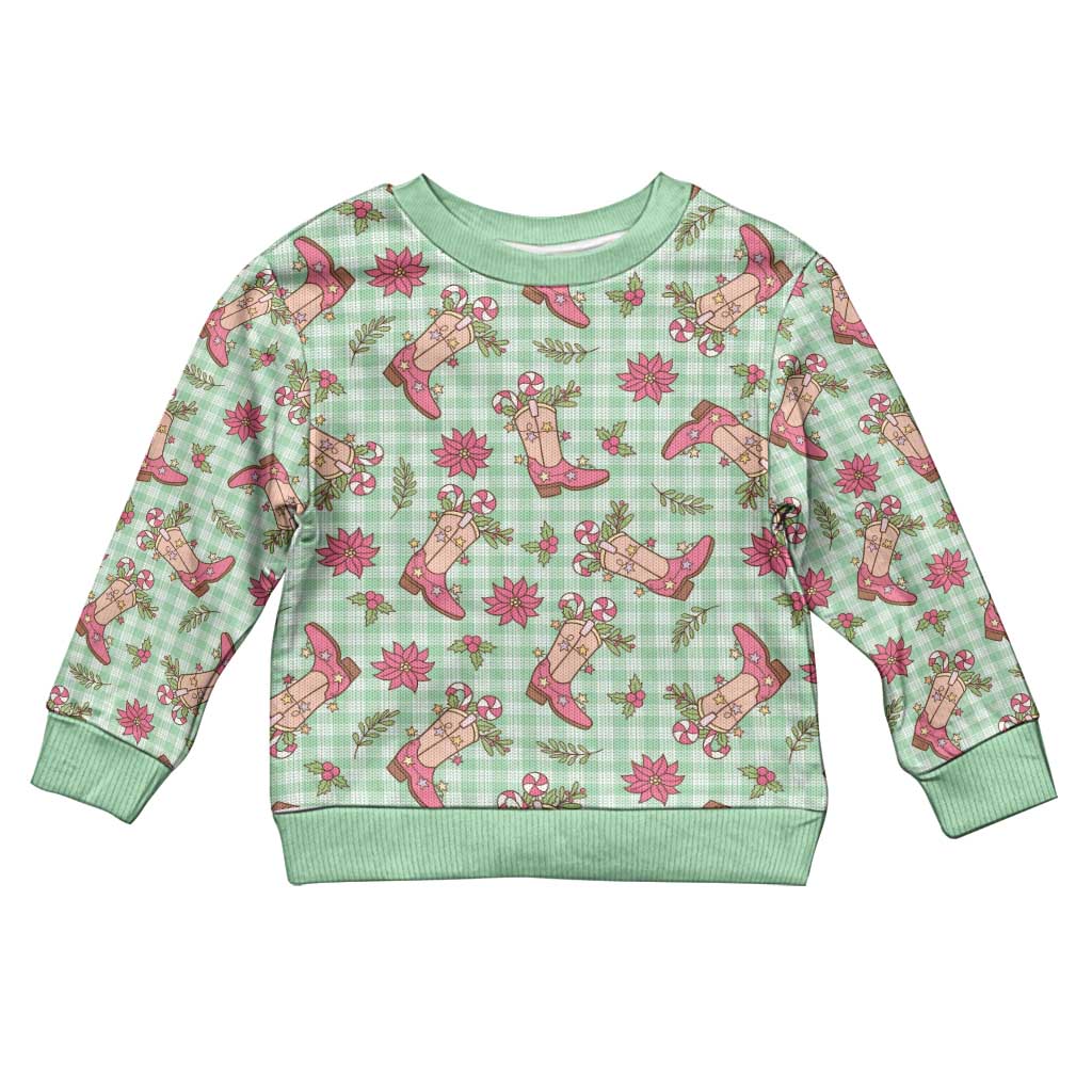 Green Paniolo Palaka Hawaiian Cowgirl Christmas Kid Ugly Christmas Sweater - Polynesian Pride