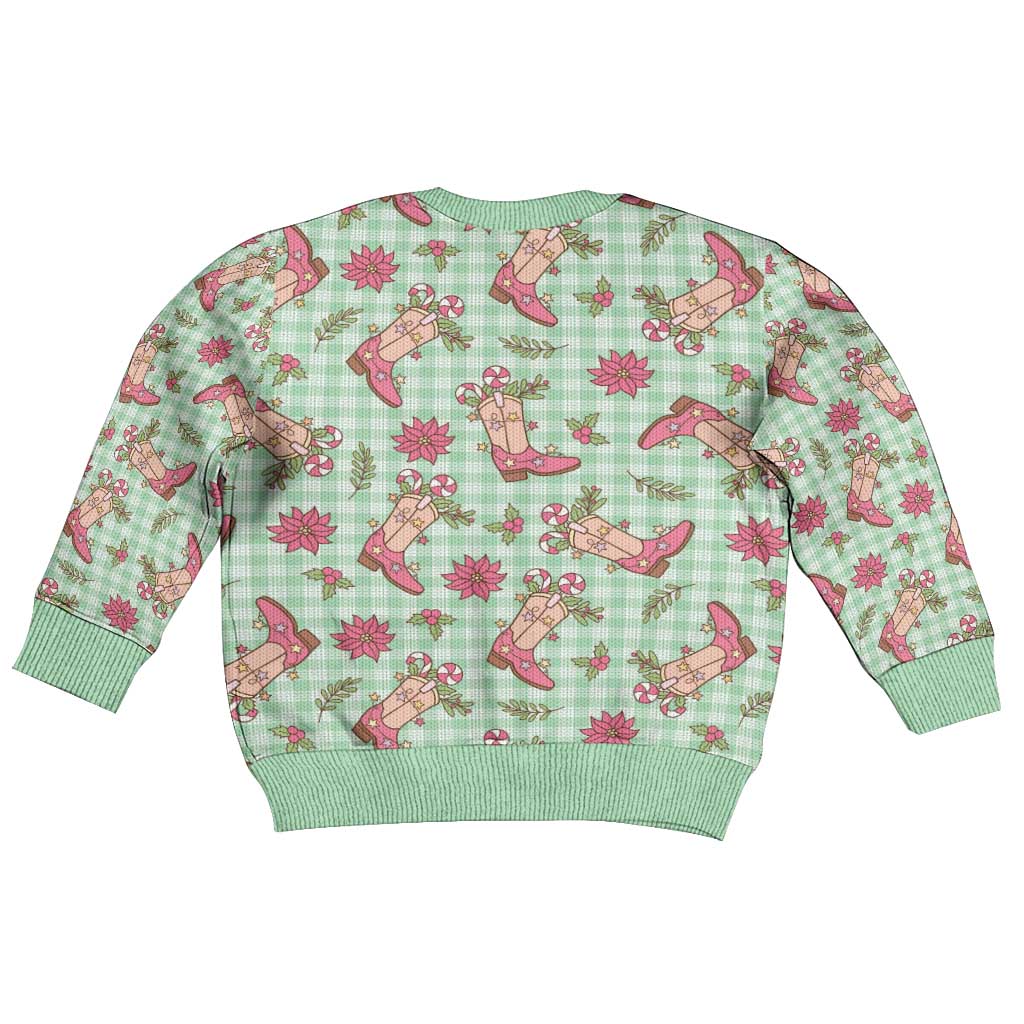 Green Paniolo Palaka Hawaiian Cowgirl Christmas Kid Ugly Christmas Sweater - Polynesian Pride