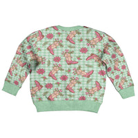 Green Paniolo Palaka Hawaiian Cowgirl Christmas Kid Ugly Christmas Sweater - Polynesian Pride