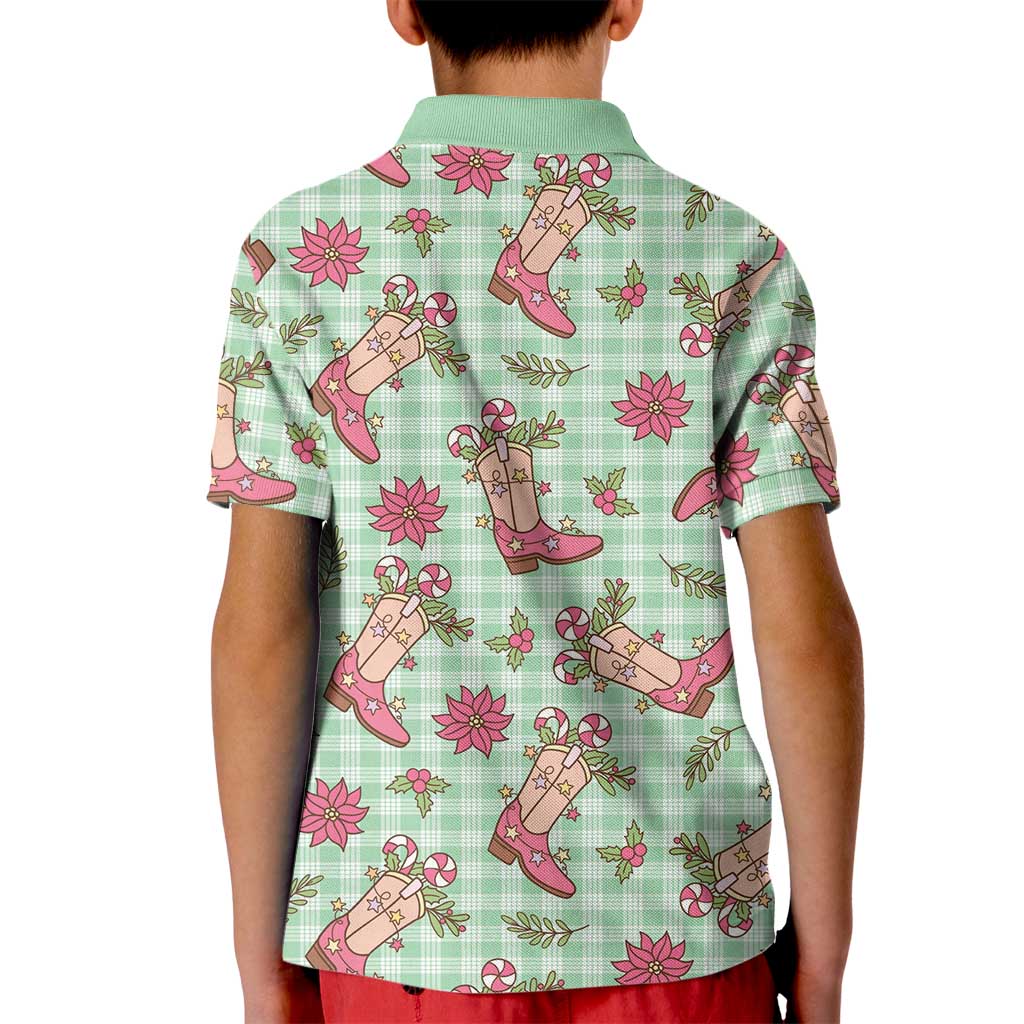 Green Paniolo Palaka Hawaiian Cowgirl Christmas Kid Polo Shirt - Polynesian Pride