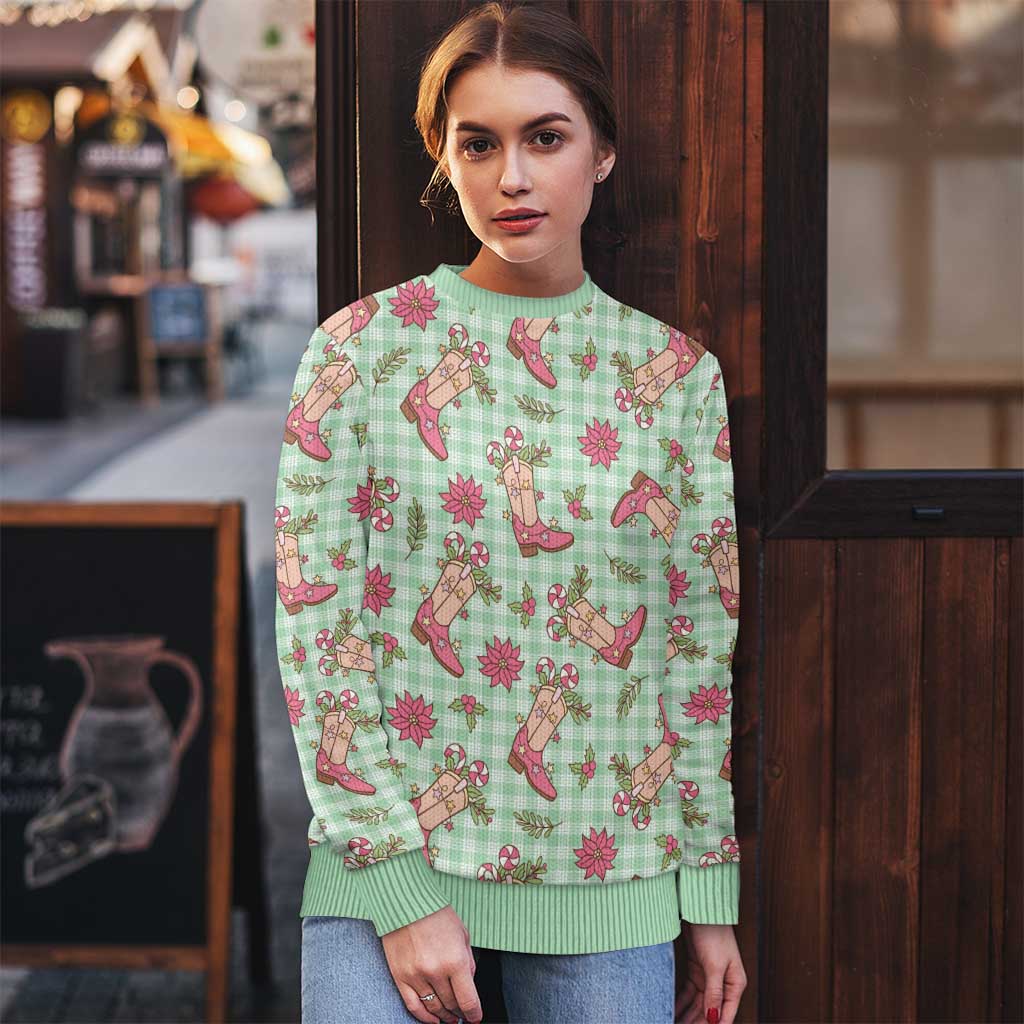 Green Paniolo Palaka Hawaiian Cowgirl Christmas Ugly Christmas Sweater - Polynesian Pride